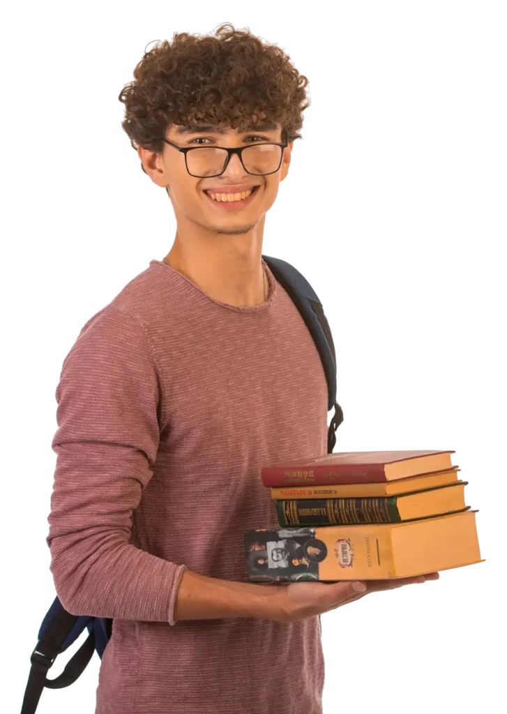 UNiversity student holding books and smiling
